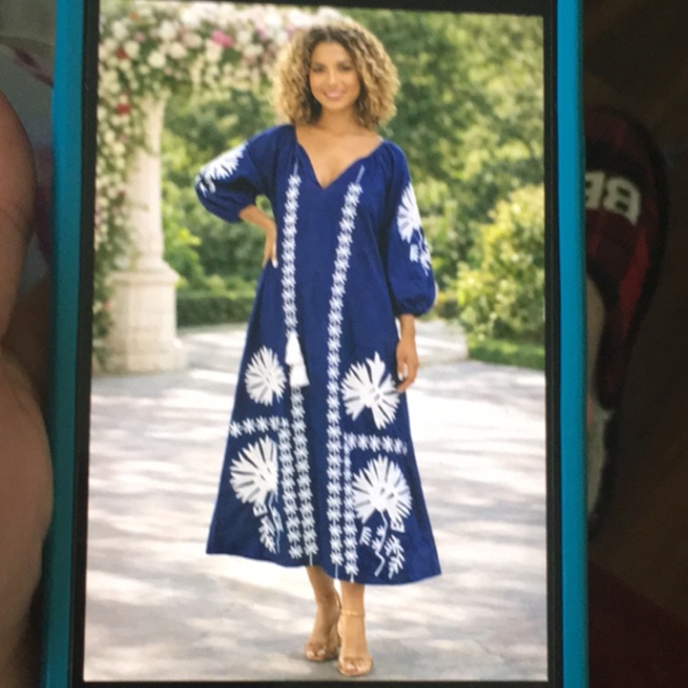 New Blue and White Off the Shoulder Puff Sleeve Sundress size S, M